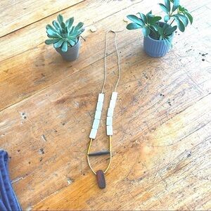 Anthropologie Long Boho Necklace with White Stone & Natural Wood Accents